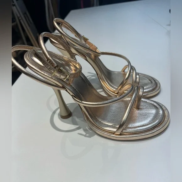SCHUTZ Metallic Gold Strappy Sandals - Picture 1 of 15